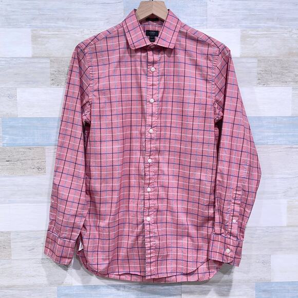 J Crew 120s 2 Ply Ludlow Dress Shirt Red Spread Collar Career Work Mens Small - Picture 1 of 6